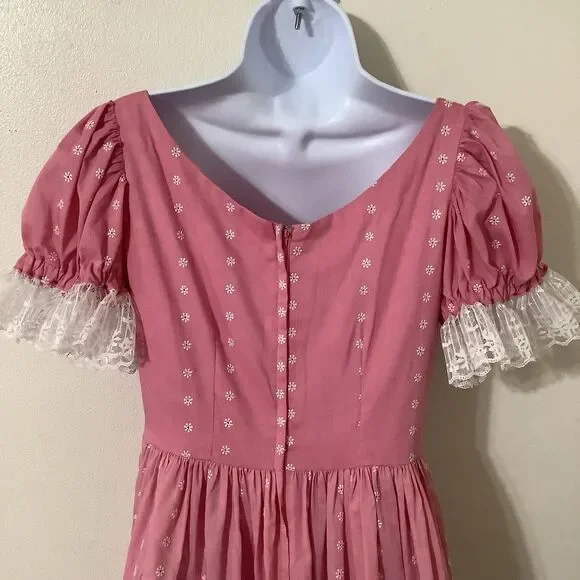 Vintage Pink Fairy Cottagecore Western Handmade Babydoll Fairy Puff Sleeve Dress - Picture 9 of 10